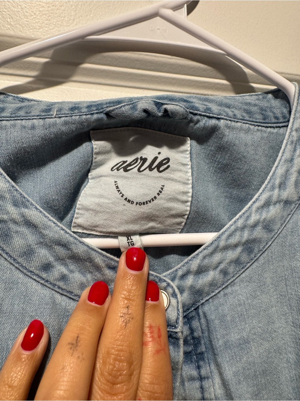 aerie Light Blue Washed Denim Button-Front Shirt - Picture 2 of 2